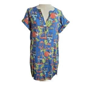 Jayes Studio Blue Green Multicolor Ethnic Tropical Tunic Dress Size Medium